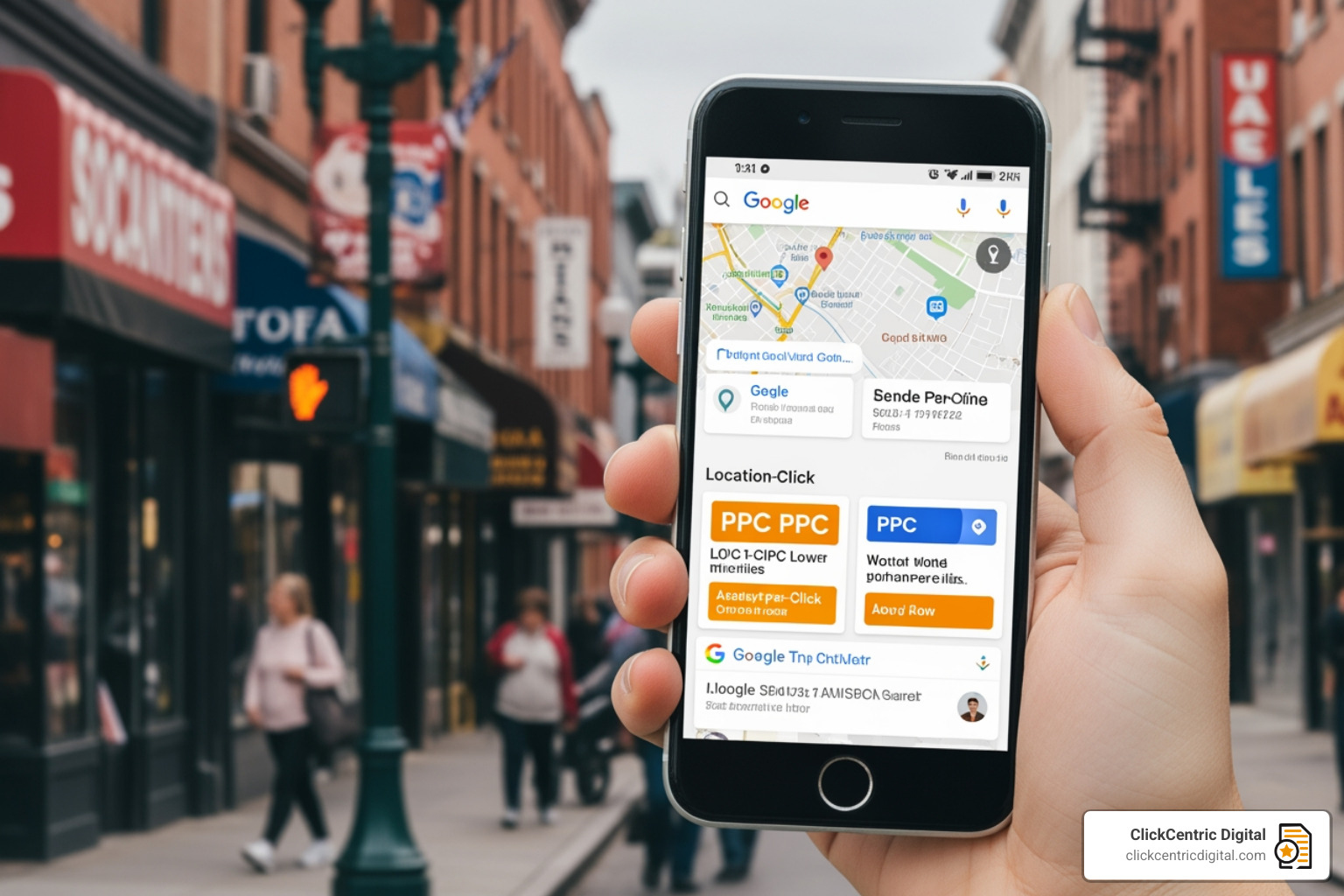 local ppc management on mobile phone with map and search ads